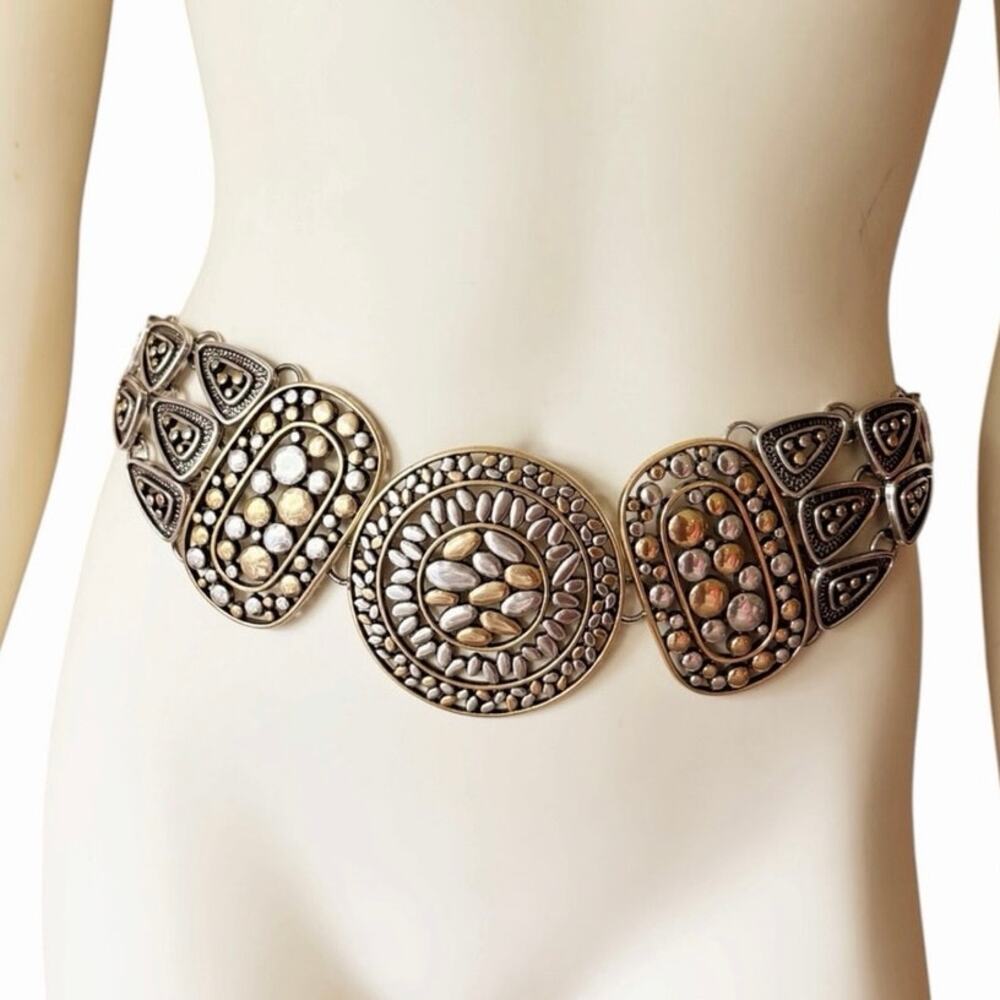 Chico’s Chain Belt Two Tone Gold Silver Mixed Metal Boho Medallion Adjustable